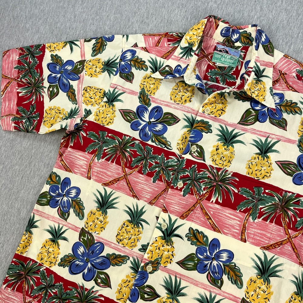 Vintage Reyn Spooner Hawaiian Shirt Mens S Pineapple Palm Trees Floral Cotton
